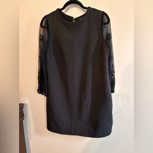 Lulu’s Little Black Dress With Beautiful Sheer and Embroidered Long Sleeves Med